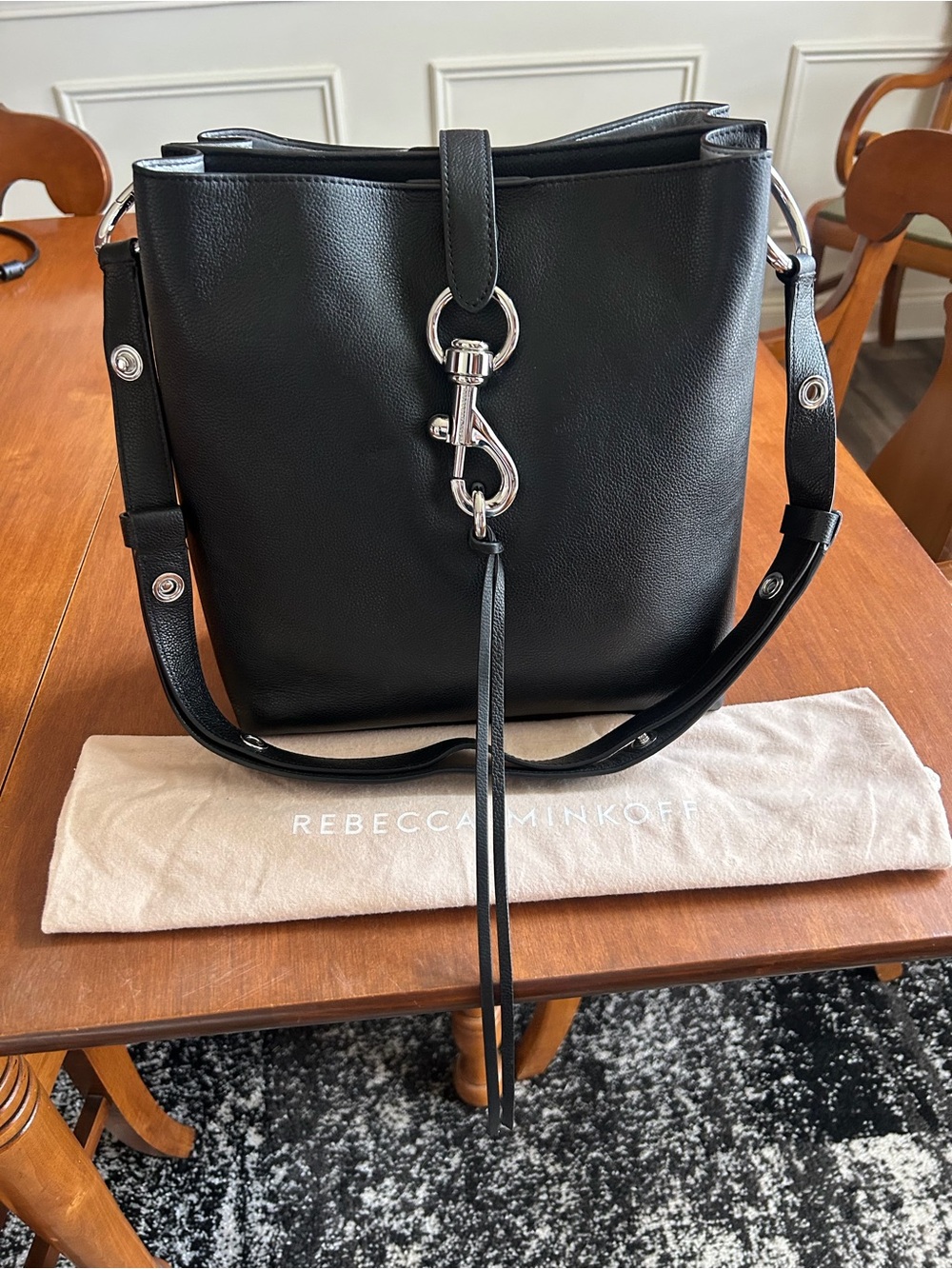 Rebecca Minkoff Black Leather Bucket Shoulder Bag with Silver Hardware